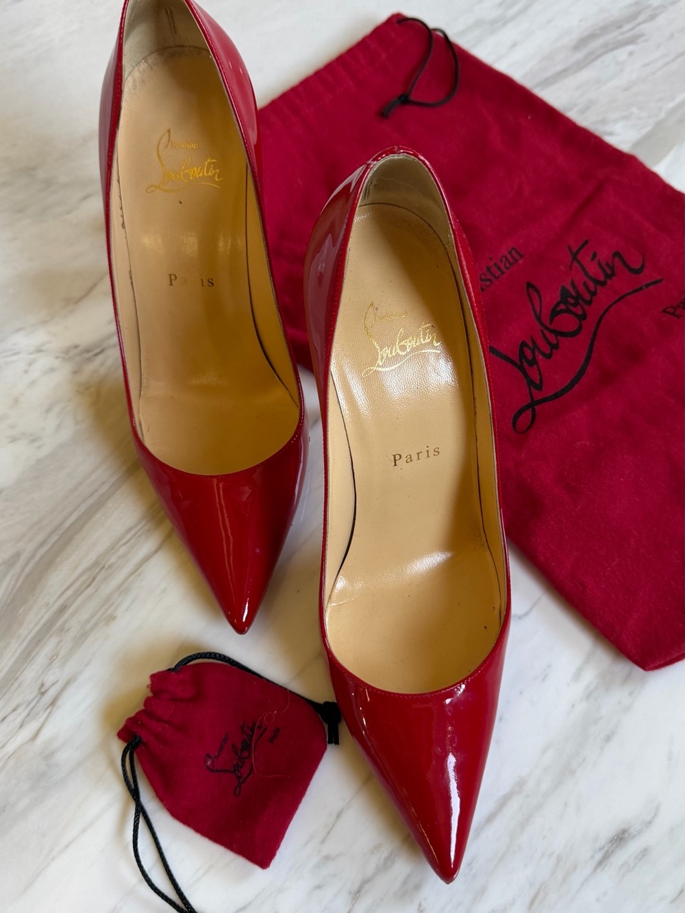 Christian Louboutin Patent Red Pointed-Toe Stiletto Pumps